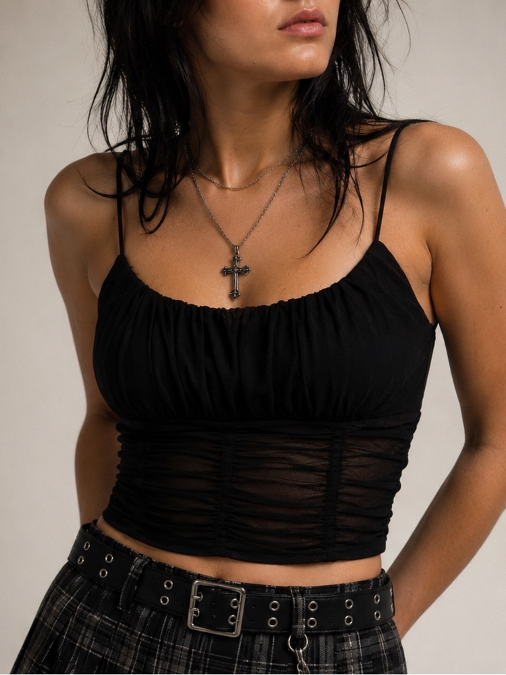 Princess Polly Black Ruched Crop Cami  / 90’s Edgy/ Dark Feminine / Alternative - Picture 13 of 13